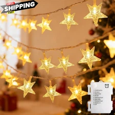 echosari Star String Lights Battery Operated, Auto Timer LED Warm White 