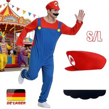 Herren Kostüm Super Klempner Mario und Luigi mit Mütze S L Fasching Karneval DE