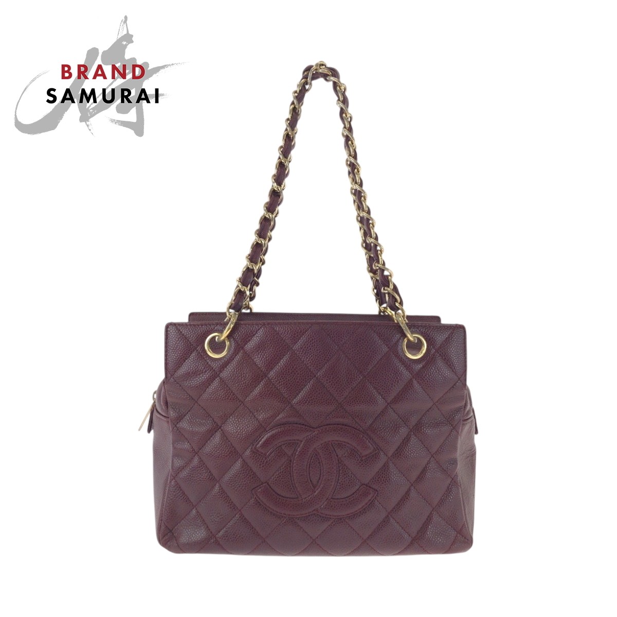 CHANEL Vintage Matelass Coco Mark Bordeaux Caviar Skin Chain Tote Bag Shoulder B