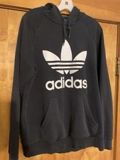 Distressed Adidas Men's Adicolor Classics Trefoil Pullover Hoodie Black Medium