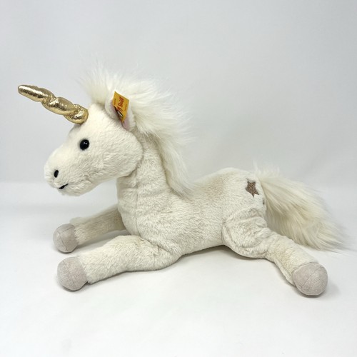 Steiff Unicorn Plush Floppy Unica Einhorn Gold Horn White Soft Cuddly Friend 11"