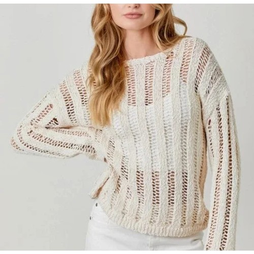 Mystree Ophelia offener Strickpullover Gr. Large hellblau Leiterstich Langarm - Bild 16 von 16