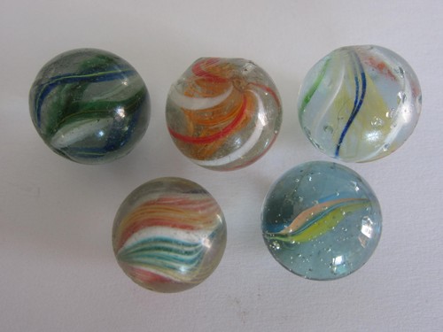 5 Stück Murmel mit Abriss, antike Glasmurmel, D= ca. 23/26mm