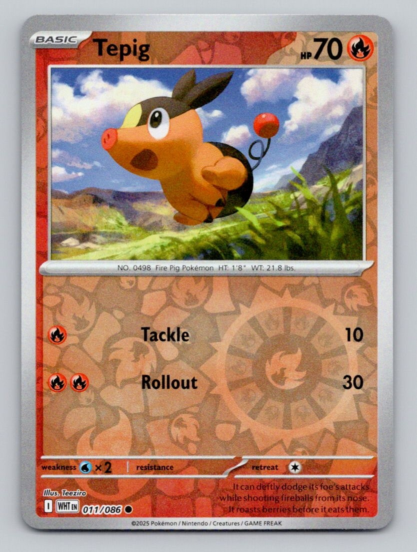 Tepig 011/086 Common White Flare Pokemon Reverse Holo Near Mint