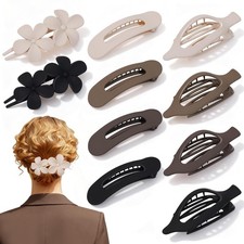 10 Pack Flat Hair Clips for Women, 3 Styles Matte Neutral Claw Clips, Flat Ba...