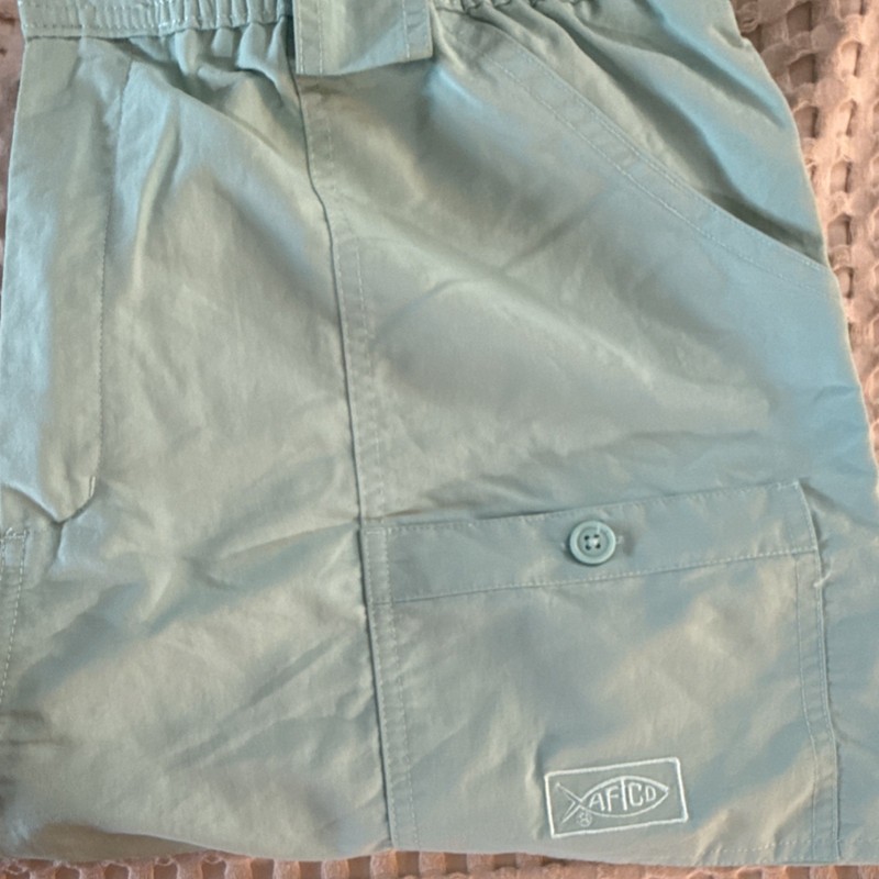 AFTCO Men's sea Foam Nylon Fishing Cargo Shorts Size 42 Elastic Waist Pockets