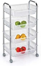 CARRELLO PORTAFRUTTA DA CUCINACON 4 CESTI 28 X 46 X H90 CM COLORE BIANCO ARGENTO