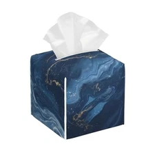 Tissue Box Cover Leather Tissue Box Holder Abstract Blue Marble With Gold Veins