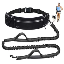 Hands Free Bungee Dog Leash, Zipper Pouch, Reflective, Dual Padded Handles