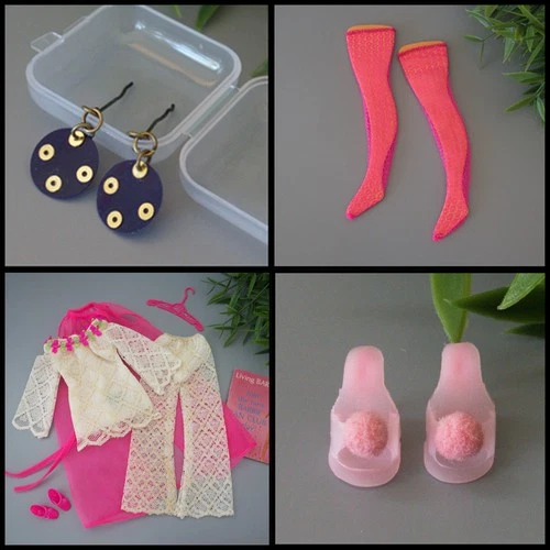 4 EVA Barbie #1791 Set #1483 Hose #1692 Earrings Pink /Pomp OT Heels Vtg 1960-70