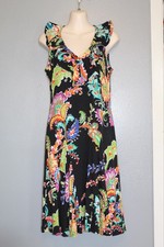 Lauren Ralph Lauren Ruffled Floral Jersey Knit Sleeveless Dress Size Small