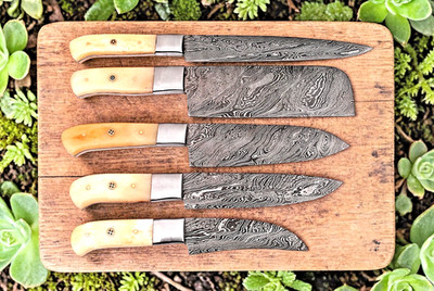 CUSTOM MADE FORGED DAMASCUS STEEL KITCHEN KNIVES CHEF SET LEATHER BAG M 97