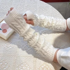 Autumn and Winter Long Fingerless Gloves for Women Mitten Arm Warmer Kawaii Knit