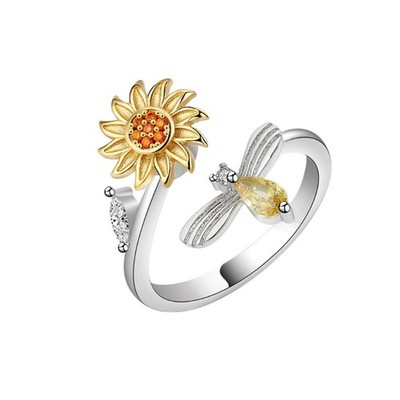 Sunflower Anxiety Stress Spinner Ring Open Adjustable Ring Relieve Stress