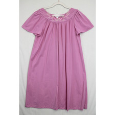 Shadowline Night Gown Pink Floral Embroidered Neck Women M Short Sleeve Dress