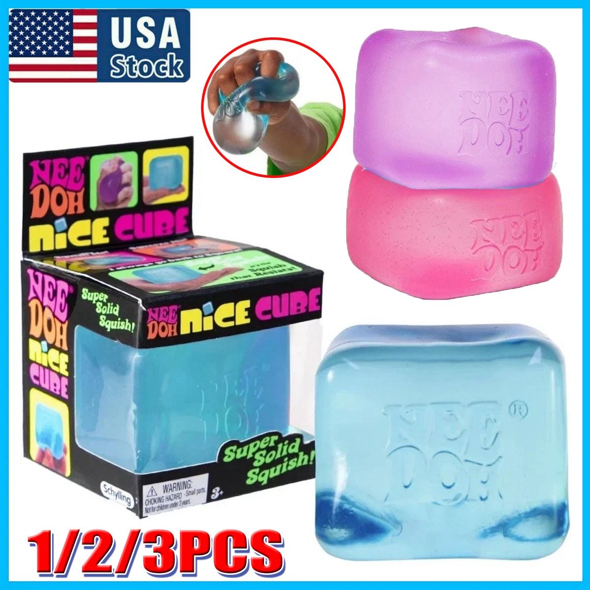 Schylling NeeDoh Nice Cube BLUE Sensory Squeeze Toy with Super