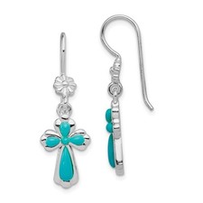 Sterling Silver Turquoise Cross Earrings for Men Women Spiritual Faith Jewelry