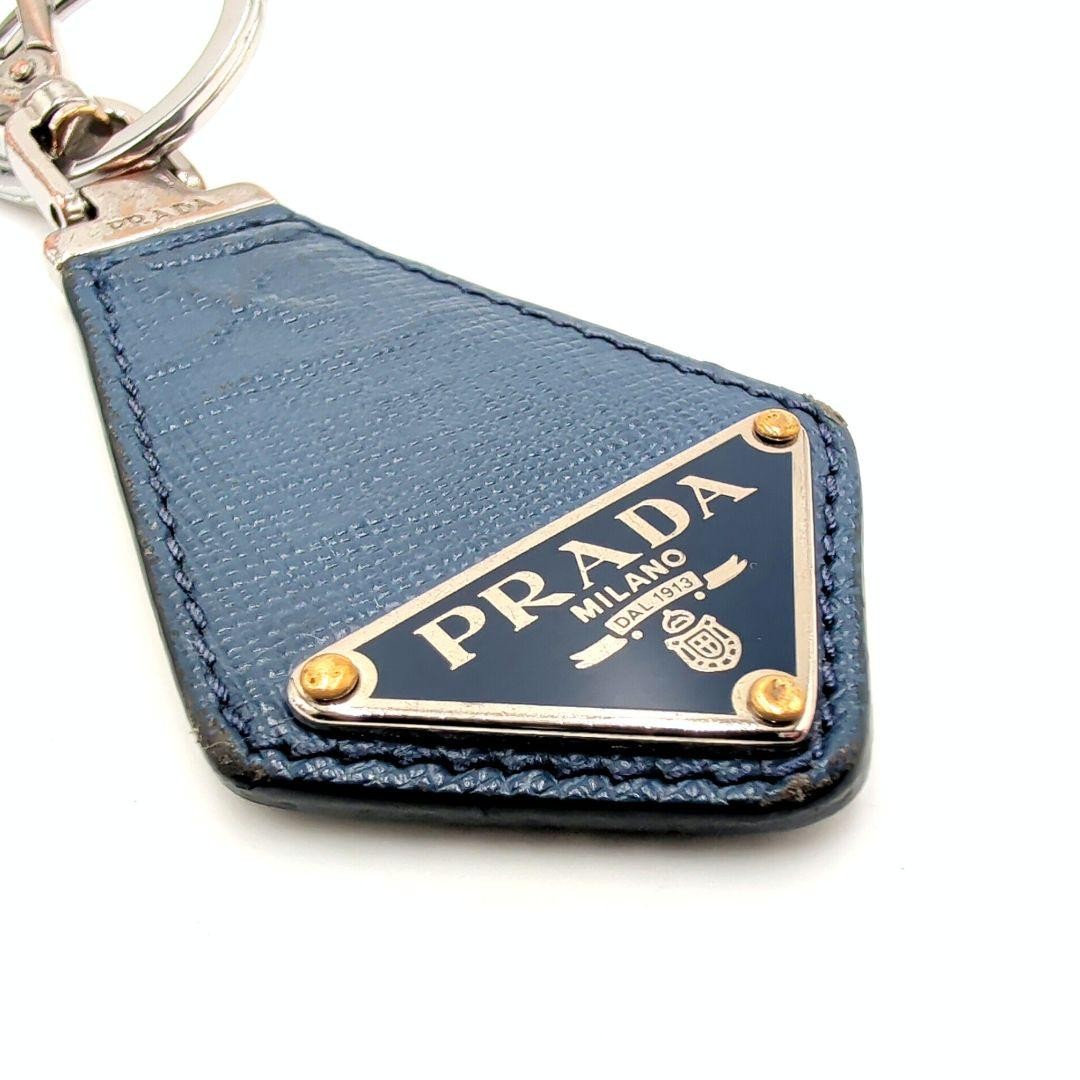 Prada Saffiano Leather Key Ring Triangle Genuine Leather Blue Used thumbnail 4