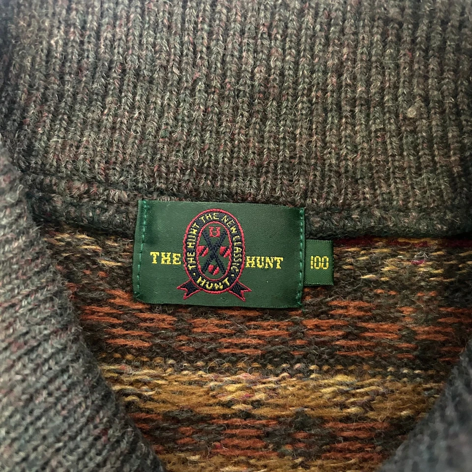 Suéter The Hunt Para Hombre Mediano Marrón Isla Justa Geométrico Chal Cuello Lana De Colección Foto 2 de 4