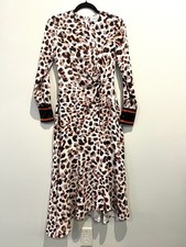Vestire Long Sleeve Leopard Dress With Stripe Cuff Detail Size US 2 AU 6