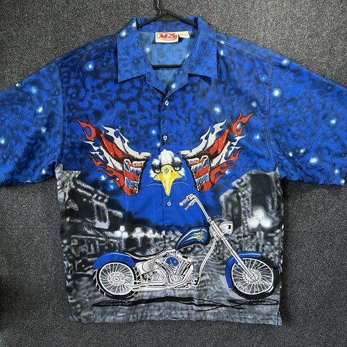 Vintage Y2K Malibu Dreams Blue Eagle Biker Button Up Single Stitch Size XL - Picture 1 of 6