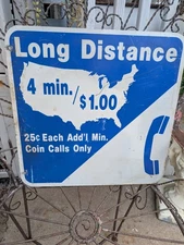 VTG Long Distance Metal 18” Phone Booth Sign Double Sided Payphone 