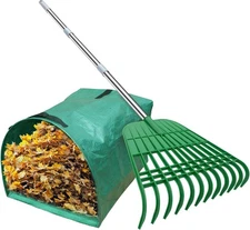 Gardzen 12 Tines Gardening Leaf Rake, Lightweight Steel Handle, Detachable, Idea