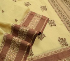 Sushila Vintage Hand Woven Floral Saree 100 Pure Cotton Cream Sari Craft Fabric