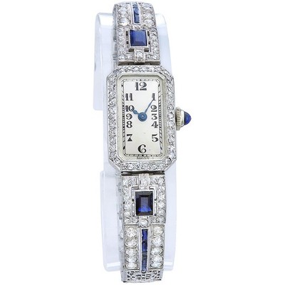 Armbanduhr Art Deko Platin Gold Diamanten Saphire
