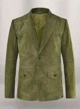 Men's Latest Olive Green Coat Real Suede One Button Leather Blazer Outwear Style