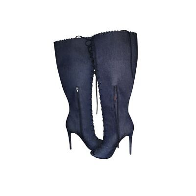 Navy Peep Toe Heeled Boots Andreas Blue Denim Open Toe Stiletto