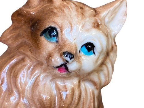 vintage miniature long haired blue eyed cat bone china 3" stripe - Picture 3 of 9