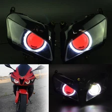 Front Headlight Assembly Red Devil White Angel Eyes For Honda CBR600RR 2007-2012