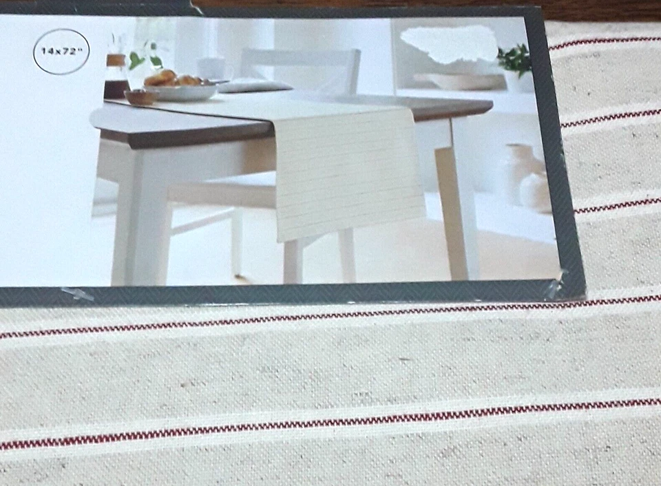 Threshold Table Runner 72" Striped Beige Red Yarn Dyed Machine Washable Dinning - Image 3 of 4