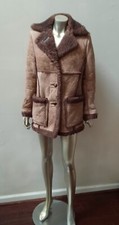 Vtg Real Shearling Sheepskin Fur Boho Leather Suede Coat Notch Collar Pocket  M