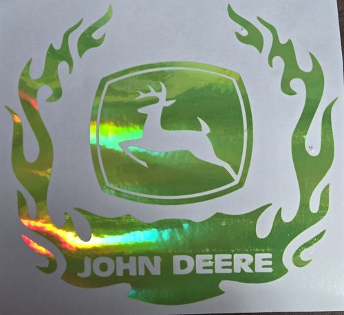 Calcomanía adhesiva llama John Deere lisa aceite cromo verde fluorescente 5,25" x 5,5" - Imagen 2 de 2