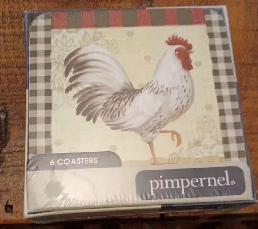 Portmeirion Pimpernel Country Touch Coasters 6 Set Chickens Roosters Cork Backed
