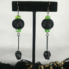 Halloween Black mesh  acrylic skull bead earrings Artisan