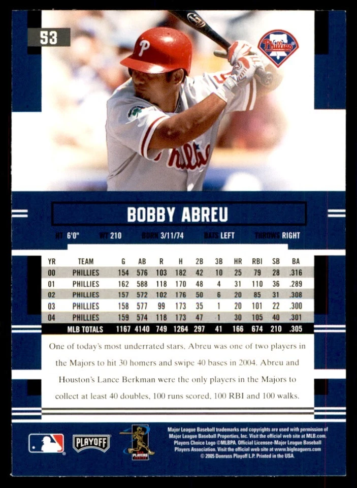 2005 Playoff Prestige Bobby Abreu Baseball Cards #53 - Image 2 of 2