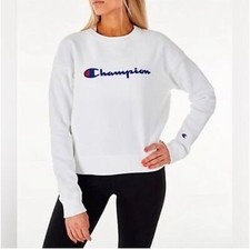 NEW Champion Powerblend White Fleece Lined Sweatshirt Spellout Women's Size XL