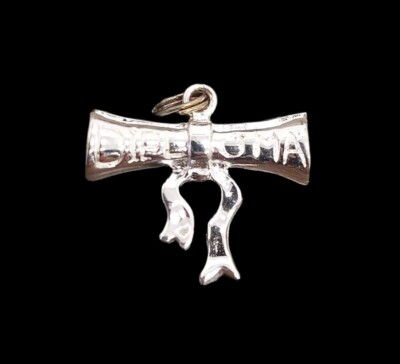 Graduate Diploma Scroll Graduation 3D 925 Solid Sterling Silver Charm Signed
