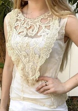 Antique Edwardian 1910s Sz XS Blouse Top Ivory Lace Mesh Crochet Lingerie