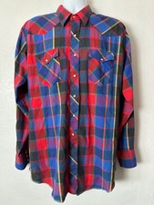 VTG Wrangler Cowboy Cut Pearl Snaps X-Long Tails Shirt 18 X 37 Made in USA
