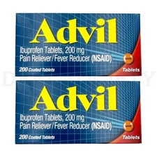 Advil Pain Reliever/Fever Reducer Coated Gel Caplet 200 Count Each Lot of 2