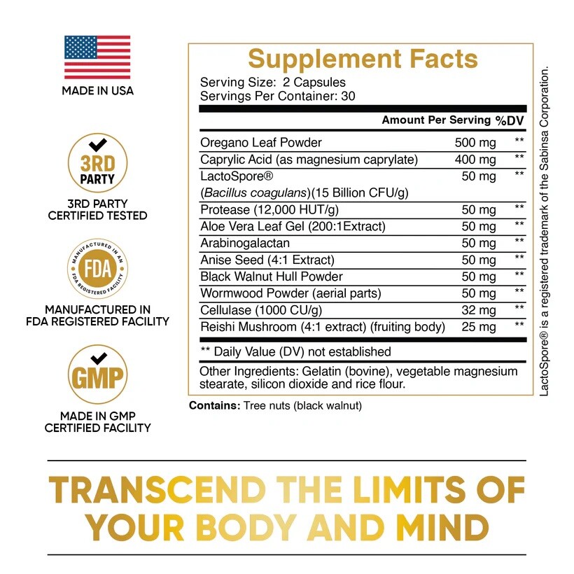 Pure Peak Candida Cleanse - Gut & Colon Support 60 Capsules - for Men & Women