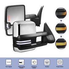 Pair Chrome Power Heated Tow Mirrors For 2007-2014 Chevy Silverado Gmc Sierra
