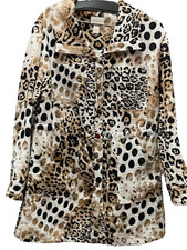CHICO'S 3/4 LENGTH JACKET ANIMAL PRINT SIZE 1 DRAWSTRING WAIST LG SLEEVE