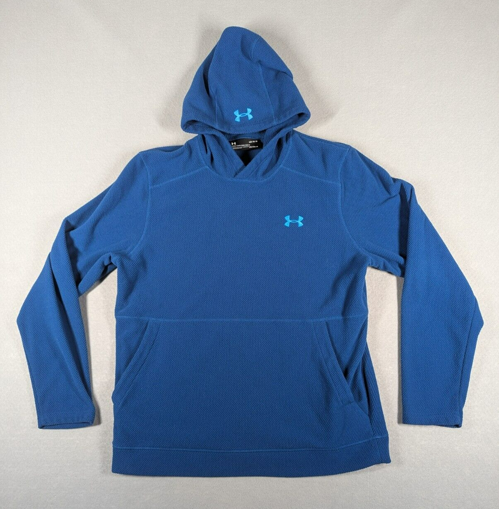 Under Armour Hoodie Mens Large Blue Coldgear Outdoors Hiking Trails Nature