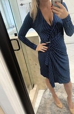 Michael Kors Womens Navy Striped Sleeve Moc Wrap Dress Sz S $225 Jersey