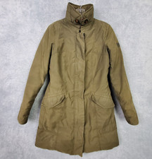 Peuterey Womens Down Jacket Size 44 Green Utility Parka Zip Buttons Long Sleeve